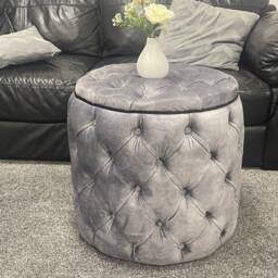 Handmade Chesterfield Velvet Footstool Round Coffee Table Puffy - thumbnail 3