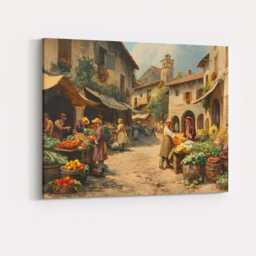 Traditional European Market Square Fresh Produce Street Scene Canvas Wall Art Print Decor Picture Ready To Hang - thumbnail 4