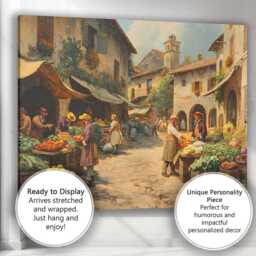 Traditional European Market Square Fresh Produce Street Scene Canvas Wall Art Print Decor Picture Ready To Hang - thumbnail 3