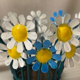 Hand Painted Floral Candle Tealight Holder, Daisy Glass Centerpiece - thumbnail 3