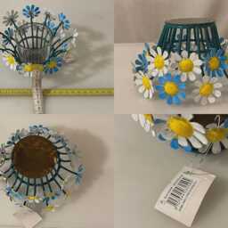Hand Painted Floral Candle Tealight Holder, Daisy Glass Centerpiece - thumbnail 4