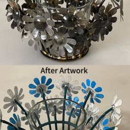 Hand Painted Floral Candle Tealight Holder, Daisy Glass Centerpiece - thumbnail 2