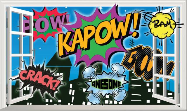 Kids Animated Cartoon Sayings Word Bubbles Theme Superhero Magic Window Wall Adhesive Sticker Decal Print Design Poster Various Sizes