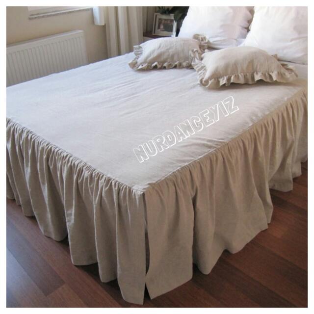 Twin Queen King Bedspread 18 19 20 23 27 32 Inch Drop Split Corner Skirted Coverlet Oatmeal Linen Ruffled Bed Cover Custom Turkish Bedding - image 1
