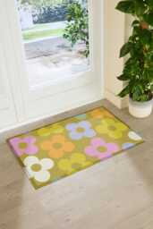 Elizabeth Olwen Petals On Pistachio Indoor Outdoor Doormat - Floral Entrance Rug Botanical Home Decor Housewarming Gift 90x60cm