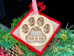 Personalised Snowflake Paw Print Christmas Bauble Wood Pet Ornament - thumbnail 1