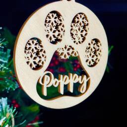 Personalised Snowflake Paw Print Christmas Bauble Wood Pet Ornament - thumbnail 3