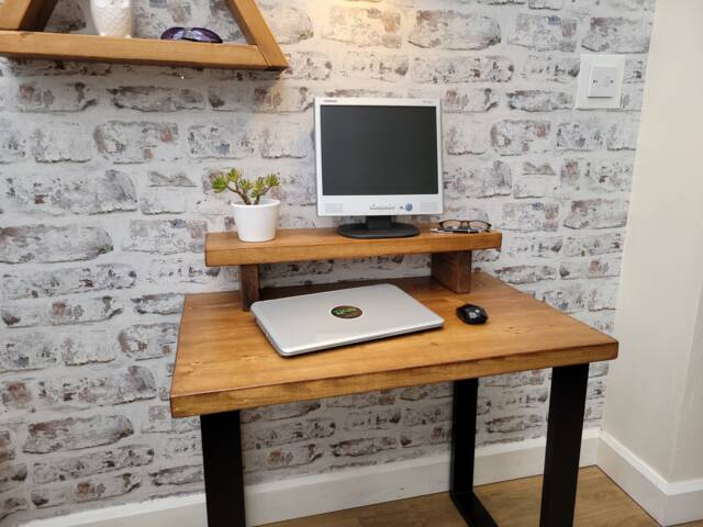 Stylish Rustic Desk & Monitor Stand - Industrial Steel Legs - image 1