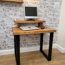 Stylish Rustic Desk & Monitor Stand - Industrial Steel Legs - thumbnail 3