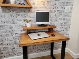 Stylish Rustic Desk & Monitor Stand - Industrial Steel Legs - thumbnail 1
