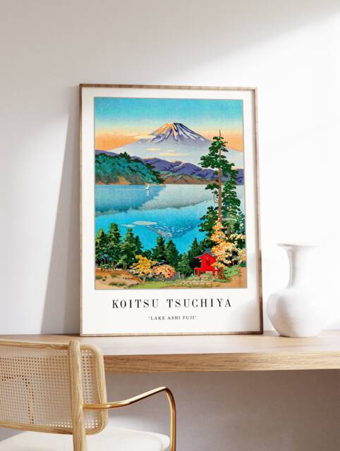 Japanese Poster, Wall Print, Koitsu Tsuchiya, Lake Ashi Fuji, Asian Decor, Oriental Art Scenery, Nature, A1/A2/A3/A4 - image 1