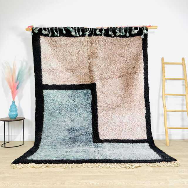 Modern Moroccan Rug - Beige & Light Blue Geometric Berber Carpet, Handmade Shag Area Rug, Contemporary - image 1