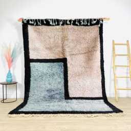Modern Moroccan Rug - Beige & Light Blue Geometric Berber Carpet, Handmade Shag Area Rug, Contemporary - thumbnail 1