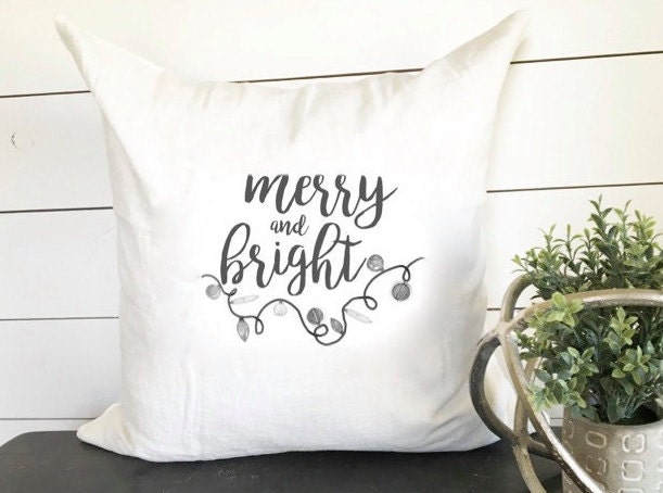Merry & Bright Christmas Pillow 18 X // Decor/Holiday/ Throw Accent Gift