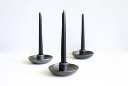 Earthenware Tapered Candleholder Black Metallic Finish, Scandinavian Decor