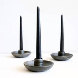Earthenware Tapered Candleholder Black Metallic Finish, Scandinavian Decor - thumbnail 2