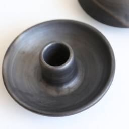 Earthenware Tapered Candleholder Black Metallic Finish, Scandinavian Decor - thumbnail 4