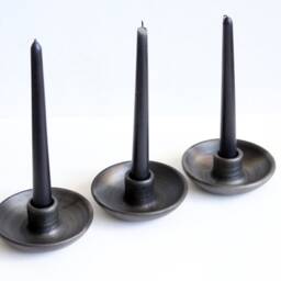 Earthenware Tapered Candleholder Black Metallic Finish, Scandinavian Decor - thumbnail 3