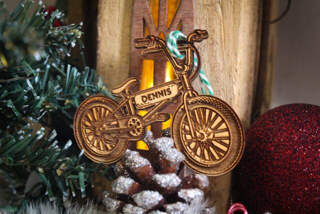 Personalised Bmx Bike Christmas Ornament Wood Custom Bauble Laser Engrave Rustic Wooden Name Decoration Bmx Riders Gift Cycle Stunt - image 1