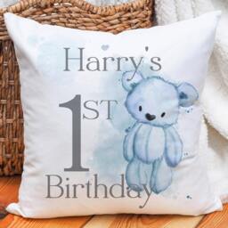 Personalised First Birthday Cushion, Gift, Bear 1st Birthday, Baby's Cushion - thumbnail 2