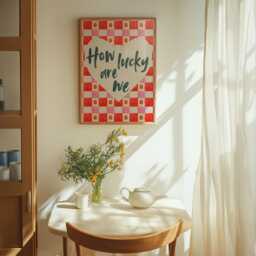 How Lucky Are We Retro Checkerboard Wall Art Print, Bold Heart Quote Colourful Home Decor, Pink Red Artwork, Feel Good Gift Poster - thumbnail 3