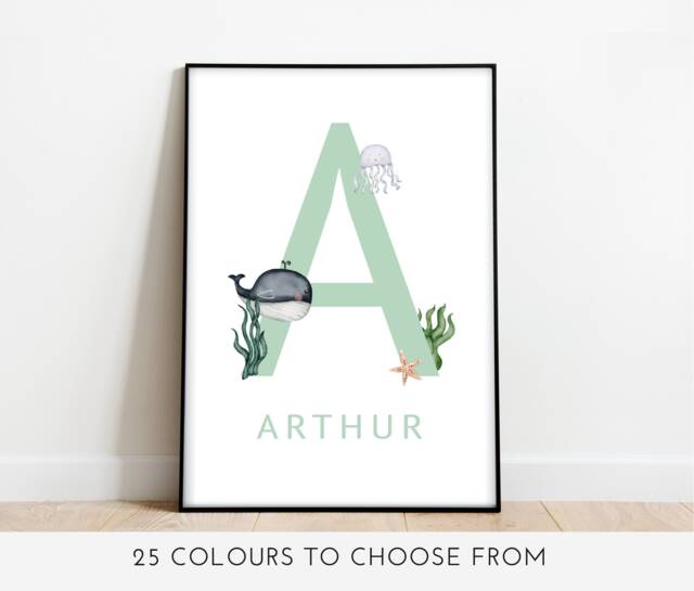 Personalised Sea Animal Ocean Print - Under The Sea Nursery Gift Custom Wall Art Home Prints Bespoke Bedroom Art Whale Octopus - image 1