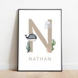 Personalised Sea Animal Ocean Print - Under The Sea Nursery Gift Custom Wall Art Home Prints Bespoke Bedroom Art Whale Octopus - thumbnail 3