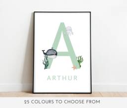 Personalised Sea Animal Ocean Print - Under The Sea Nursery Gift Custom Wall Art Home Prints Bespoke Bedroom Art Whale Octopus - thumbnail 1