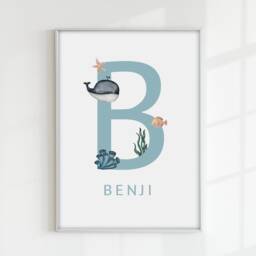 Personalised Sea Animal Ocean Print - Under The Sea Nursery Gift Custom Wall Art Home Prints Bespoke Bedroom Art Whale Octopus - thumbnail 2