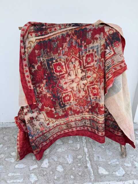 Authentic Persian Kantha Quilt Hand Stitched Vintage Cotton Bedspread Reversible Throw Blanket Ethnic Style - image 1