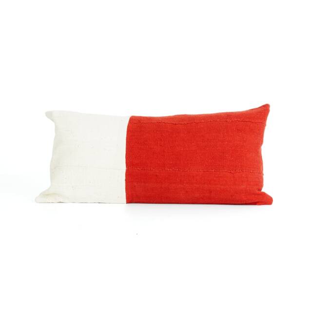 Red & White- Mud Cloth, Pillow Cover, Textured Color Block, 24x12 Chabot