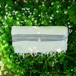 Luxury Bath Towel Hand Woven in Morocco With Berber Wool & Egyptian Cotton - Cream Black 180 X 95cm Bathroom, Interior - thumbnail 2