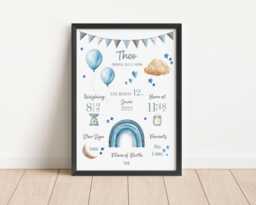 Personalised Baby Boy Birth Details Print Newborn Keepsake Nursery Decor - Digital Or Paper - thumbnail 1