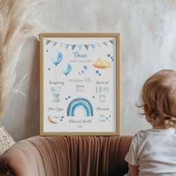 Personalised Baby Boy Birth Details Print Newborn Keepsake Nursery Decor - Digital Or Paper - thumbnail 3