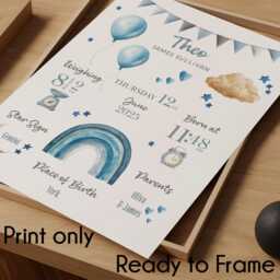 Personalised Baby Boy Birth Details Print Newborn Keepsake Nursery Decor - Digital Or Paper - thumbnail 2