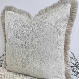 style No. 51 - Luxury Natural Cream & Gold Boho Textured Fringed Cushion Pillow Cover For Sofa Bed Throw Set From The Couture - thumbnail 3