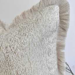 style No. 51 - Luxury Natural Cream & Gold Boho Textured Fringed Cushion Pillow Cover For Sofa Bed Throw Set From The Couture - thumbnail 2