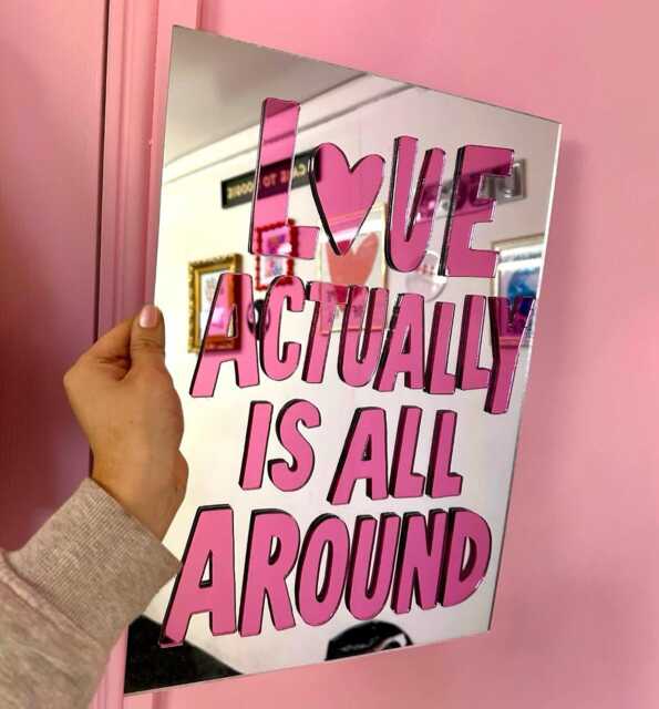 Love Actually Is All Around Acrylic Mirror, 3D Mirror Sign, Valentine Wall Art, Retro Kitchen Art - image 1