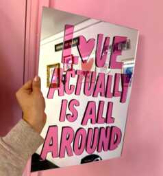 Love Actually Is All Around Acrylic Mirror, 3D Mirror Sign, Valentine Wall Art, Retro Kitchen Art