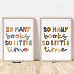 So Many Books Print - Reading Corner Playroom Library Kids Wall Scandi Unframed - thumbnail 2
