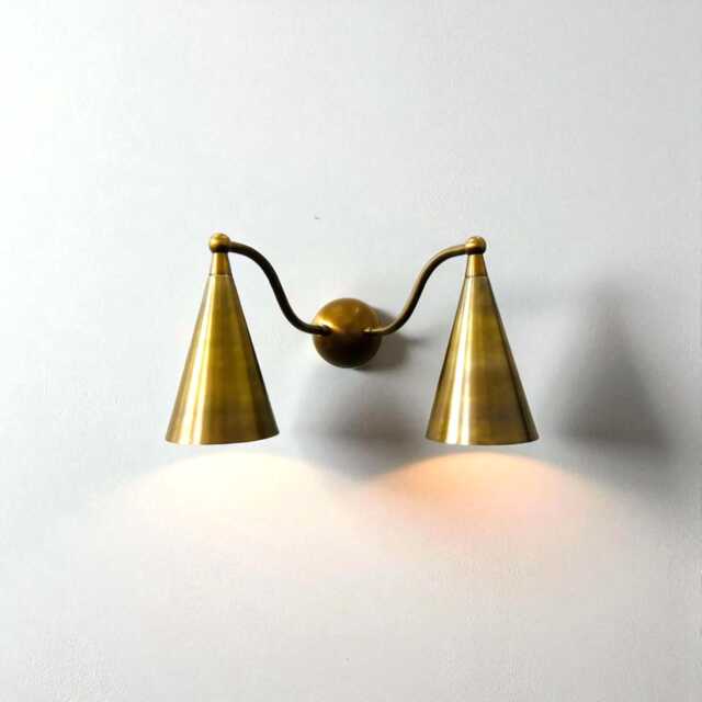 Mid-Century Modern Brass Wall Sconce Handmade Double Light Fixture - image 1