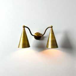 Mid-Century Modern Brass Wall Sconce Handmade Double Light Fixture - thumbnail 1