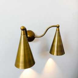Mid-Century Modern Brass Wall Sconce Handmade Double Light Fixture - thumbnail 2