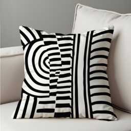 Black & White Geometric Throw Pillow Cover, Bold Modern Abstract Cushion Case For Sofa Or Bed, Minimalist Monochrome Home Decor Accent - thumbnail 1