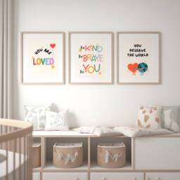 Childrens Affirmation Wall Art - Kids Bedroom Poster Set Of 3 Positive Quotes Loved Kind Happy Playroom Nursery Print Boys Girls - thumbnail 2