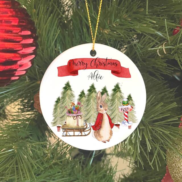 Personalised Christmas Ornament, Keepsake, Hanging Decoration, Gift, Bunny Rabbit Ornament - image 1