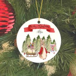 Personalised Christmas Ornament, Keepsake, Hanging Decoration, Gift, Bunny Rabbit Ornament - thumbnail 1