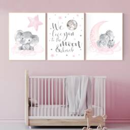 Elephant Nursery Decor Pink Gray Girl Wall Art Print - thumbnail 2