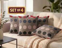 Polka Dot Cushion Covers - Set Of 4 Red, Brown, & Grey - Hidden Zip Worldwide Shipping