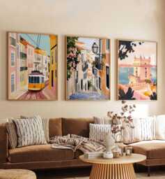 Set Of 3 Lisbon Posters, Portugal Travel Prints, Portuguese City Wall Art Set, European Capital Decor, Cityscape Prints